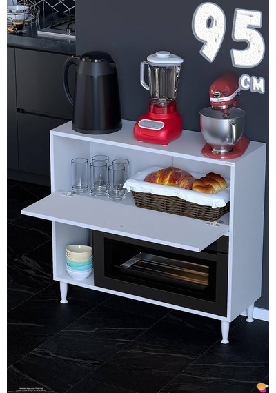 Nova Çok Amaçlı Mutfak Modülü 95x87x32 Cm Fırın Dolabı Ekmeklik Ve Mutfak Düzenleyici Beyaz