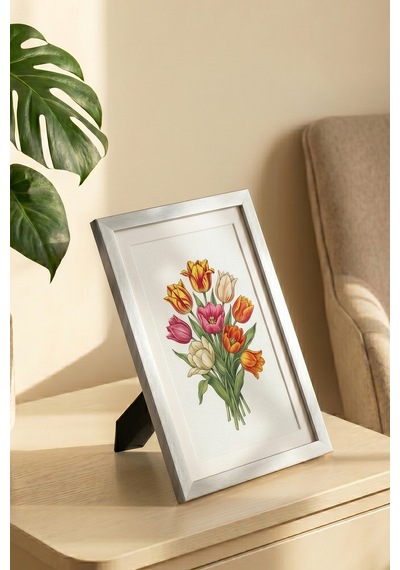 Porsima 4409 Gümüş PVC Modern Dekoratif Cam Fotoğraf Çerçevesi Masa Duvar Fotoğraf Çerçevesi 21x29,7cm