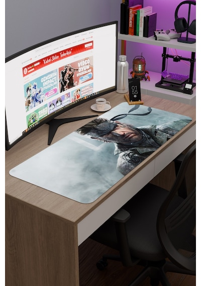 Metal Gear Solid Kaymaz Dikişli Kauçuk Oyuncu Mousepad V1 - 90x40 Xxl Gaming Mouse Pad Fare Altlığı