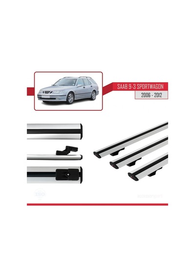 Saab 9-3 Sportwagon 2006-2012 Arası İle Uyumlu Basic Model Ara Atkı Tavan Barı Gri 3 Adet