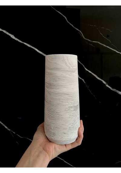 Beton Vazo Dekoratif Saksı El Yapımı Şık Aksesuar Beyaz-siyah Desenli