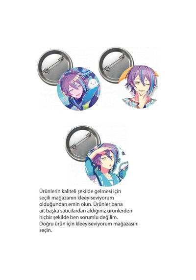 Hatsune Miku Pjsekai Project Sekai Colorful Anime Buton Rozet 3 Adet 37mm Kamishiro Rui Altın - Beyaz - Siyah