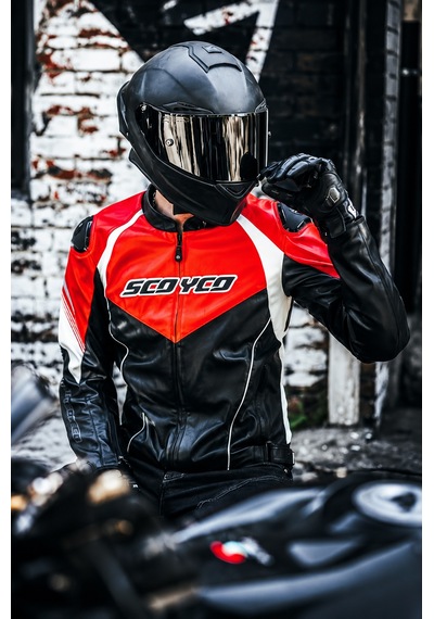 Scoyco Jk187 Motosiklet Montu Deri 4 Mevsim Oxford 600-d Dayanıklı Kumaş Motorcu Mont Black-red