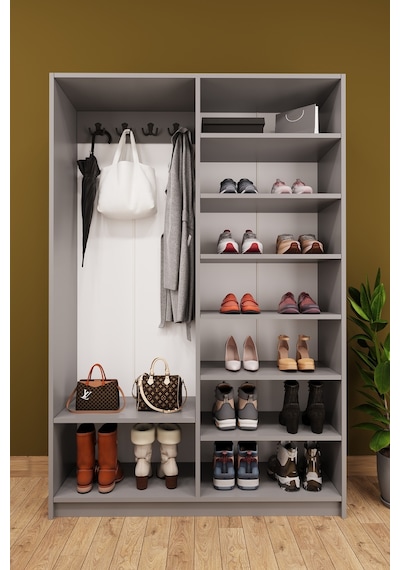 Asra Trend Vestiyer & Portmanto V-08 %100 MDF 4 Kapaklı Geniş Ayakkabılık Kül Gri