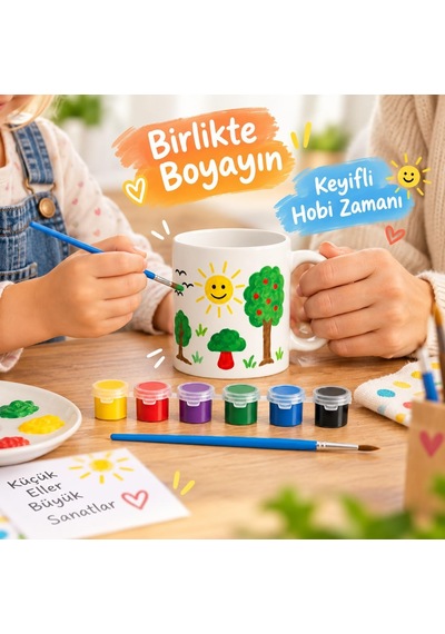 Kupa Bardak Boyama Seti, 6 Renk Boya Ve Fırça Dahil, Çocuklar İçin Yaratıcı Hobi Aktivitesi, Kendi Kupanı Tasarl
