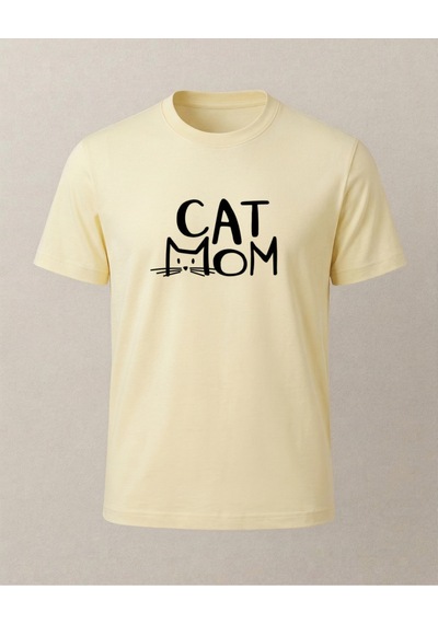 Cat Mom Baskılı T-shirt Sarı