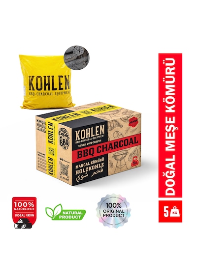 KOHLEN Doğal Meşe Mangal Kömürü Bbq Özel | Boylanmış | Doğal | 5 Kg