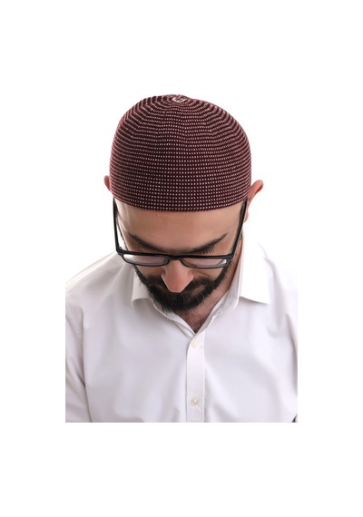 Bordo Kışlık Nokta Desenli Orlon Namaz Takkesi