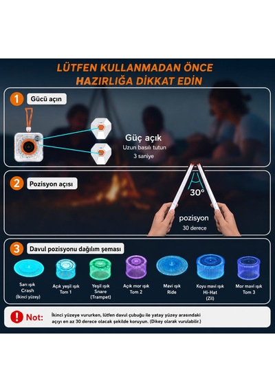 Gamsing Taşınabilir Sanal Hava Baterisi Air Drum Set - Dahili Hoparlörlü & Led Işıklı Elektronik Davul Bageti