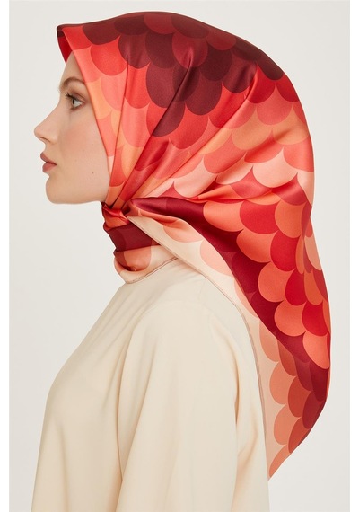 Armine Geometrik Desenli Sura Saf İpek Eşarp 9212d 32 Turuncu
