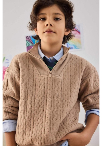 Defacto Erkek Çocuk Yarım Fermuarlı İçi Yumuşak Tüylü Sweatshirt G3674a825cwbg75 Bej-bg75