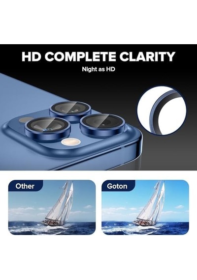 Trend Apple Uyumlu iPhone 15 Pro Promax Kamera Camı Lens Koruyucu Halka Set Dark Blue Siyah