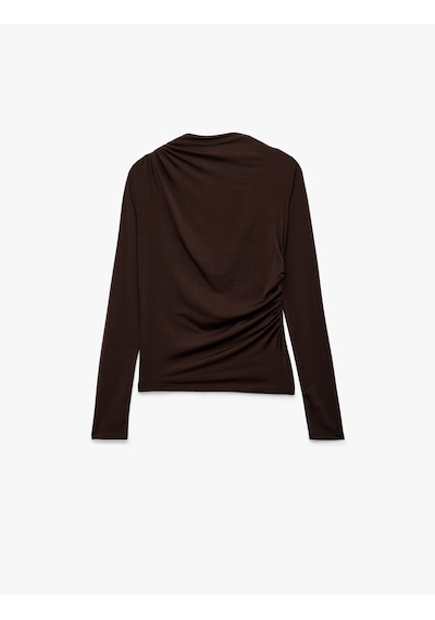 Koton Drape Detaylı Dar Kesim Uzun Kollu Tişört Kahverengi 6wal10251ık Kahve