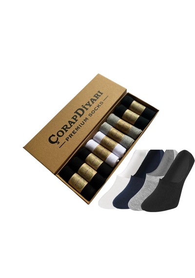 Çorapdiyarı Premium 9'lu Dikişsiz Burunlu Silikonlu Bambu Babet Çorap Asorti