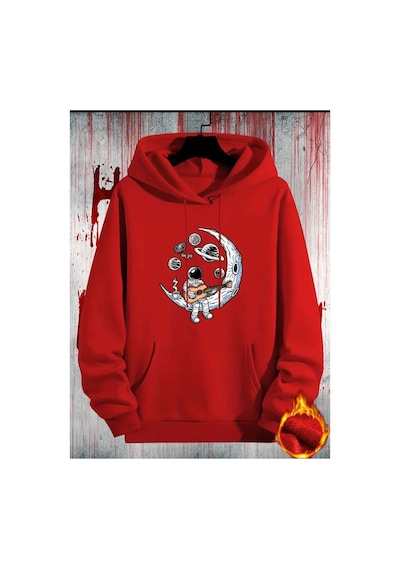 Medinenur Astronot Desenli 2 İplik Şardonlu Sweatshirt Kırmızı