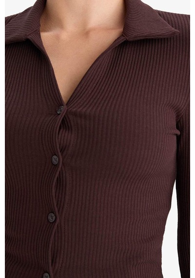 Defacto Fitted Polo Yaka Fitilli Kaşkorse Hırka G3057ax25wnbn505 Kahve