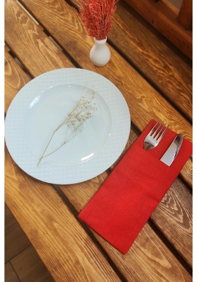 Dore Çatal Kaşık Bıçak Kılıfı 2 Lı Kırmızı Masa Servislik