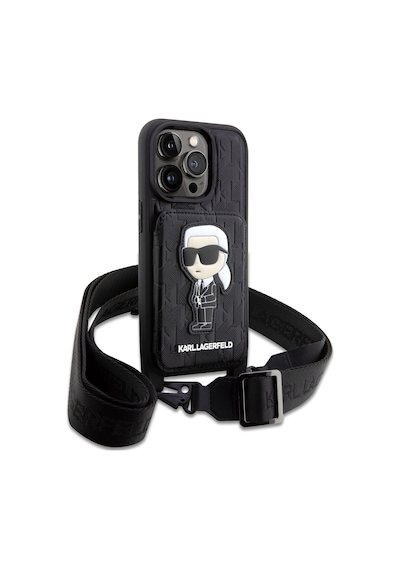 Apple Uyumlu iPhone 14 Pro Kılıf Karl Lagerfeld Boyun Askılı Kartlıklı Dizayn Kapak