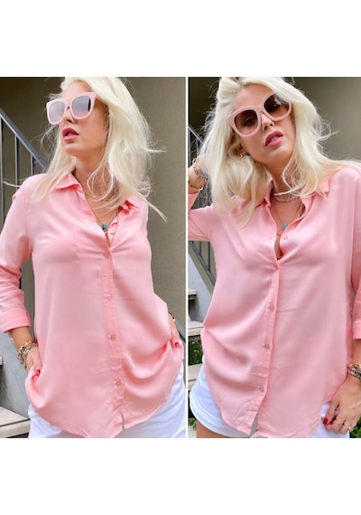 Defymoda Dokuma Viskon Kumaş Efsane Gömlek Pembe