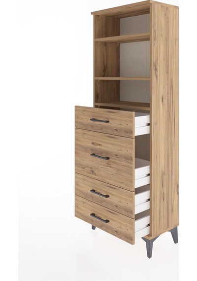 Arges Dolap 3 Raflı 4 Çekmeceli 60x30x163 Çam-çam Çam