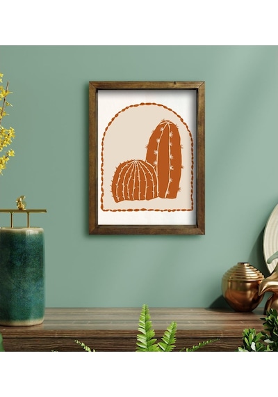 Bk Gift Kaktüs Tasarımlı Doğal Masif Ahşap Çerçeveli Tablo 30X40C (551120398)