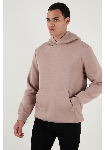 Buratti Regular Fit Kapüşonlu Kanguru Cepli Içi Tüylü Yumuşak Şardonlu Erkek Sweat 5905281 Gül