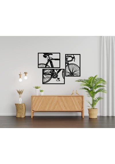 Dekoratif Ev Bisiklet Duvar Dekoru 3'Lü Set Mdf Tablo