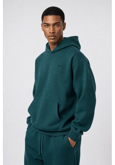 Erkek Respire Basic Oversize Hoodie Zümrüt Zümrüt Yeşili