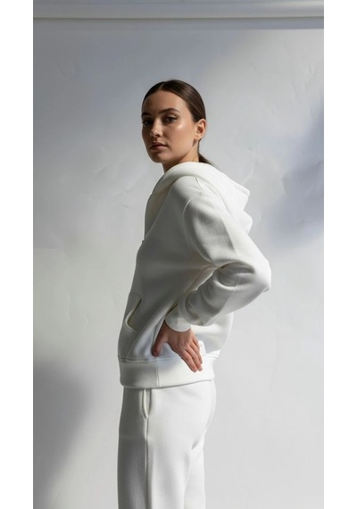 Kazax 3 İplik Şardonlu Kapşonlu Hoodie Frm Beyaz P510437 Beyaz