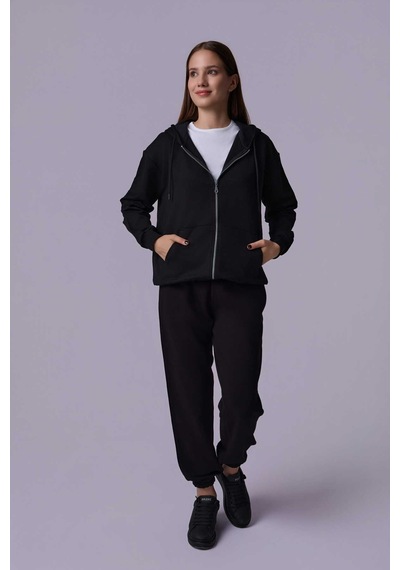 Defys Defy S Kadın Oversize Kapüşonlu Fermuarlı Cepli Sweatshirt Siyah - 527346818 Siyah