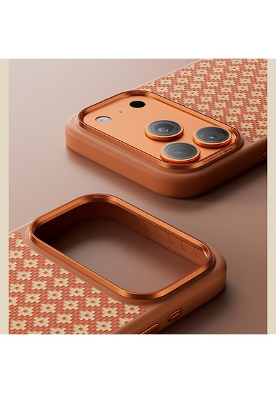 İphone 17 Pro Uyumlu Kılıf M-safe Şarj Özellikli Benks Armorpro Armorgrid Kevlar Kapak Açık Turuncu