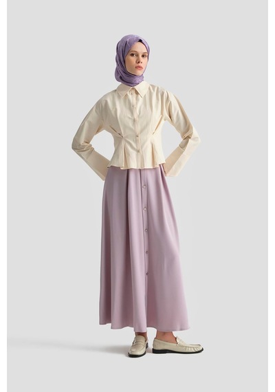 Armine Trend Düğme Detaylı Kloş Etek Lila 25yt113