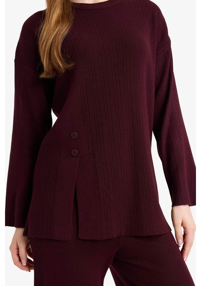 Defacto Loose Fit Bisiklet Yaka Triko Kazak Tunik G7241ax25cwbr457 Bordo-br457