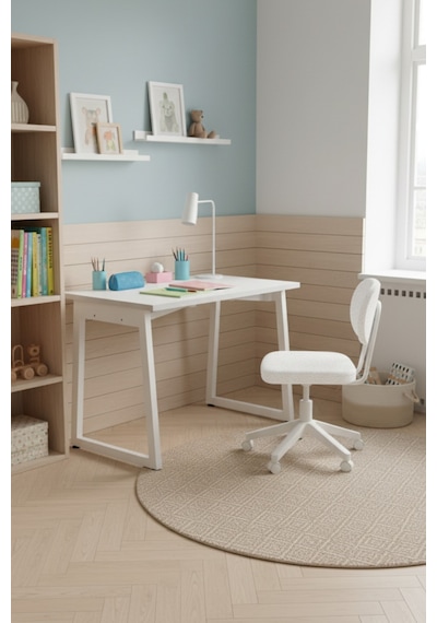 Vilinze Biga Çalışma Ofis Masası Ve Deniz Çalışma Ofis Sandalyesi Set - 60x90 Cm Beyaz