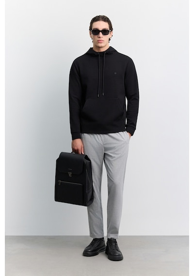 Avva Erkek Siyah Kapüşonlu Kolay Ütülenebilir İnterlok Regular Fit Sweatshirt B001034