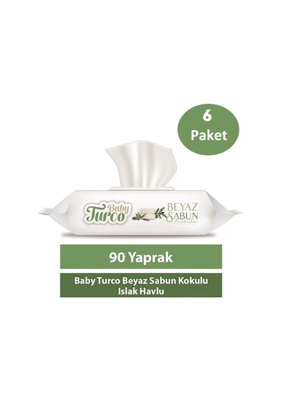 Baby  Turco Islak Havlu 90'lı Beyaz Sabun x 6 Adet