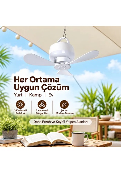 Ezere Aerosnap Led Kamp Tavan Fanı Ve Taşınabilir Şarjlı Tavan Vantilatörü- 5775
