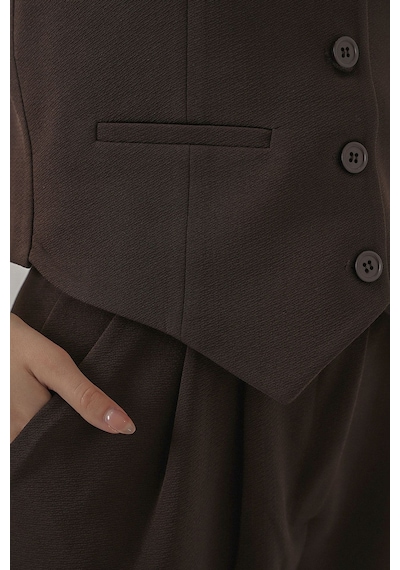Hiccup Bdart V Yaka Düğmeli Pamuk-polyester Yelek Koyu Mocha Kahve