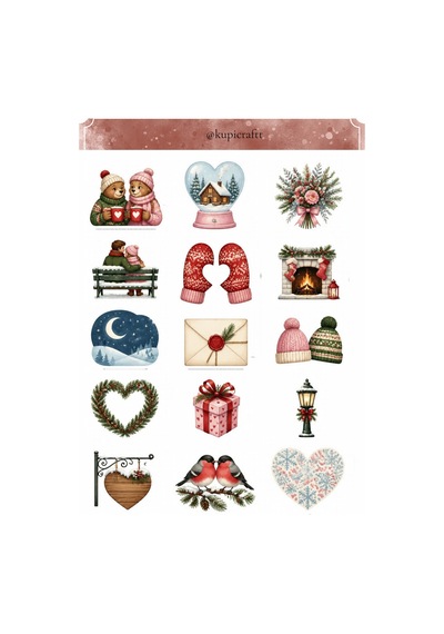 Romantik Kış Temalı Sticker Winter Ajanda Scrapbook Journal 0