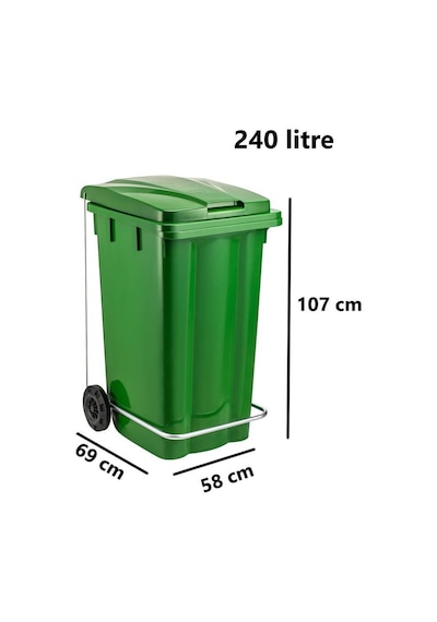 Omnipazar Sy-6512 Pedallı Tekerlekli Kapaklı Çöp Konteyneri 240 Lt Yeşil Yeşil