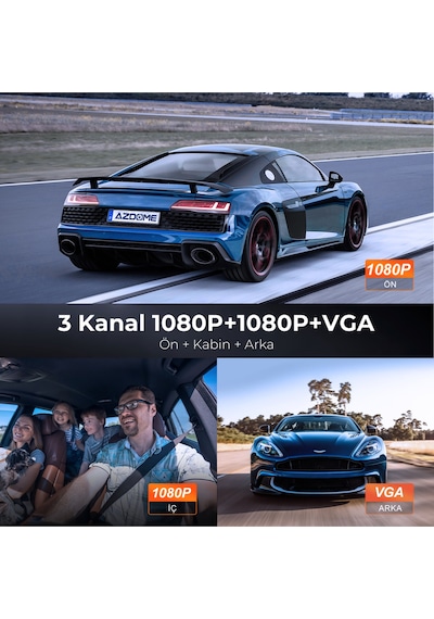 V600 3 Kameralı Araç Kamerası + Obd Park Modu Kiti Full Hd Kayıt, Gece Görüş, Geniş Açı