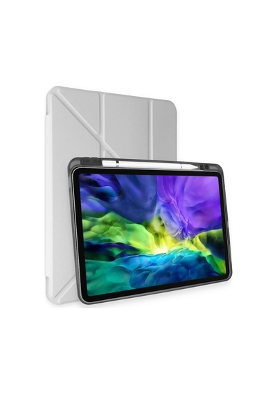 Apple, Uyumlu iPad Air 4 10.9 Kılıf Kalemlikli Mars Tablet Kılıfı - Gri Arka Kapak