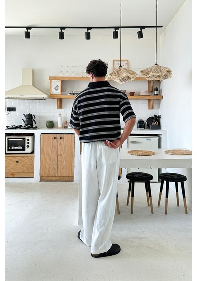 Flaw Bel Lastikli Keten Baggy Pantolon Beyaz Beyaz