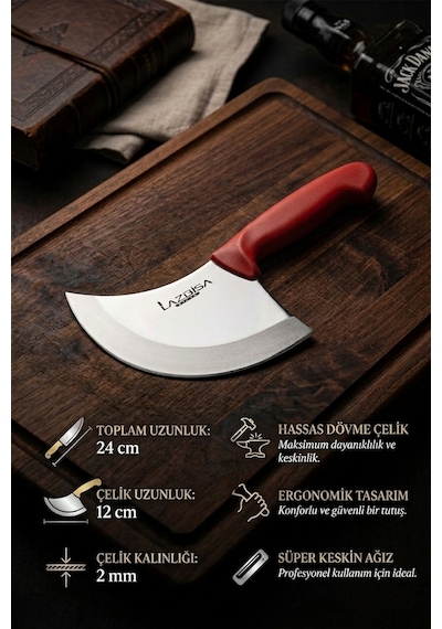 Lazbisa MFP-245 Silver Pro Serisi Mutfak Bıçak Seti 9 Parça Et Ekmek Sebze Soğan Börek Bıçağı Satırı Kırmızı