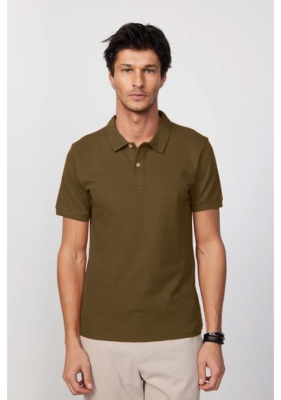 Tudors Erkek Regular Fit Klasik Kesim %100 Pamuk Düz Pike Koyu Vizon Polo Yaka Tişört-33020 Koyu Vizon