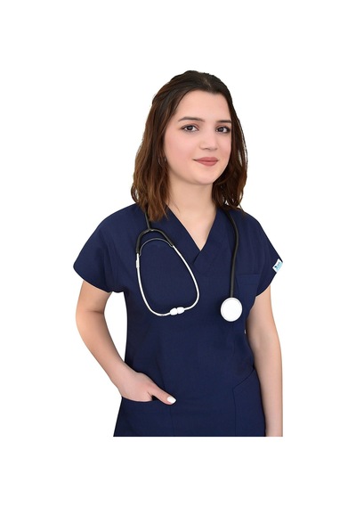 Unisex Lacivert Likralı Cerrahi Üst Üniforma Doktor Hemşire Scrubs Forma Lacivert Lacivert