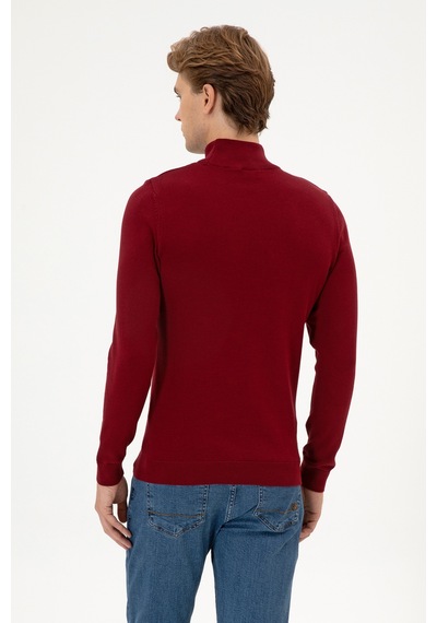 U.S. Polo Assn. Erkek Slim Fit Boğazlı Bordo Basic Kazak 50313712-VR014