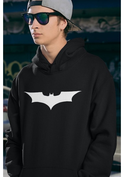 Sevbano Batman Logo Baskılı Unisex Oversize Dc Karakter Hoodie Siyah