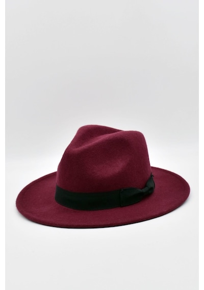 Külah Indiana Jones Erkek Yün Keçe Fötr Şapka Bordo - Bordo