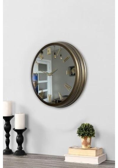 Hediye 40 Cm Eskitme Metal Altın Rakamlı Aynalı Duvar Saati Diğer